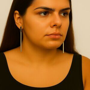 Robert Rose Gold-Tone & Black Vertical Bar Drop Earrings – Women Modern Fashion